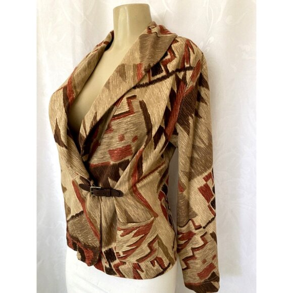 Ralph Lauren Jeans Geometric Lightweight Jacket Blazer Knit Cotton Brown… - Picture 2 of 5